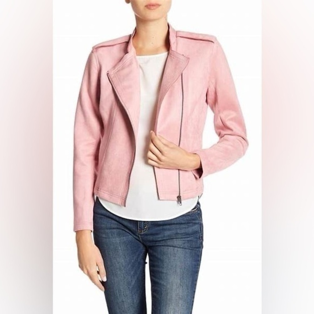 Joe Fresh suede-like pink moto jacket XS